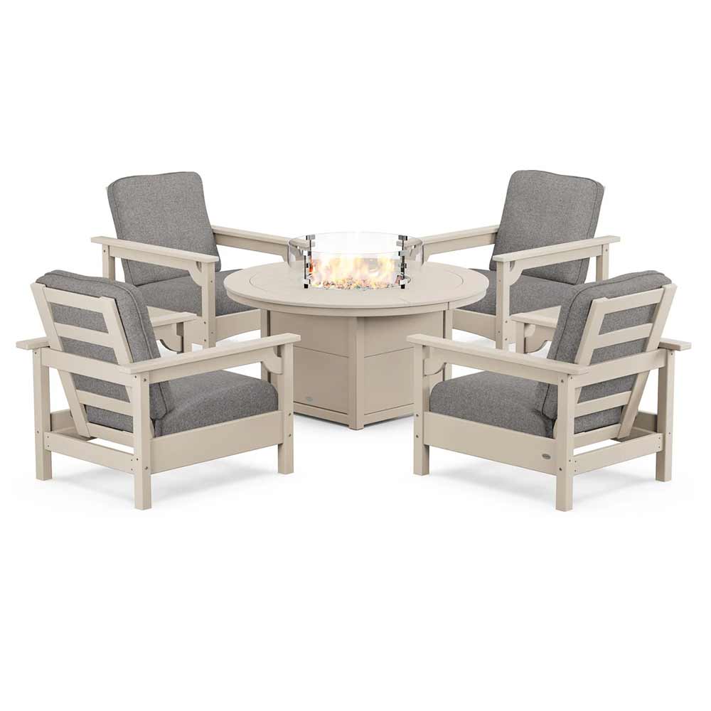 POLYWOOD® - Club 5-Piece Conversation Set with Fire Pit Table - PWS416 - Image 86