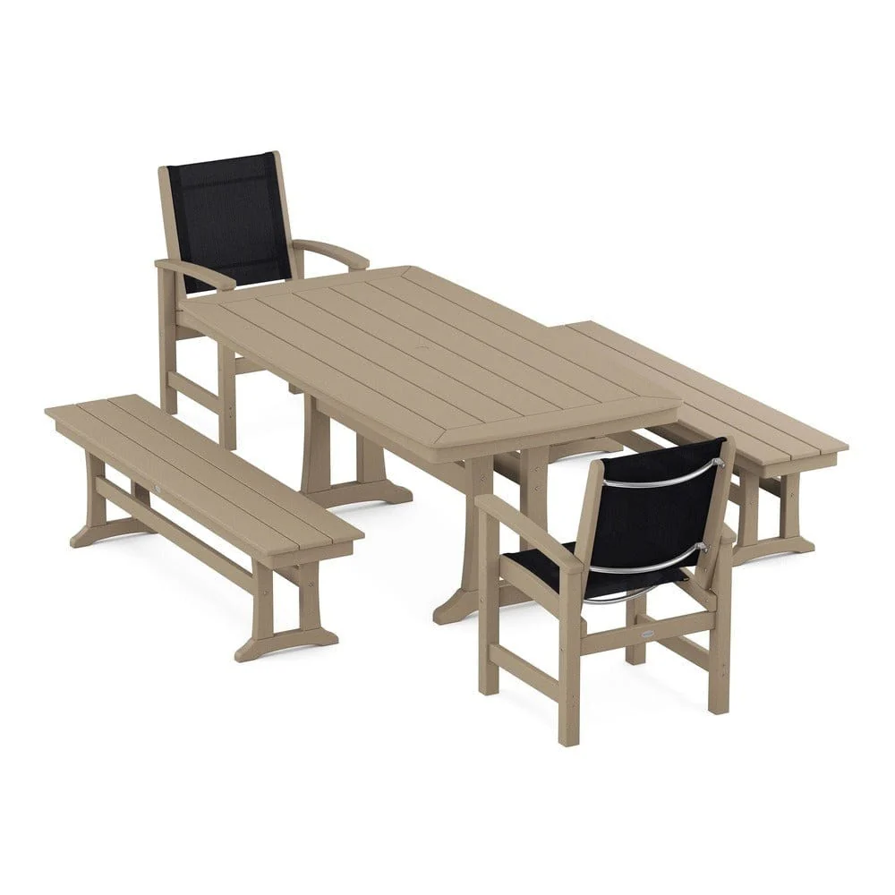 POLYWOOD® - Coastal 5-Piece Dining Set with Trestle Legs and Benches - PWS1036 - Image 100