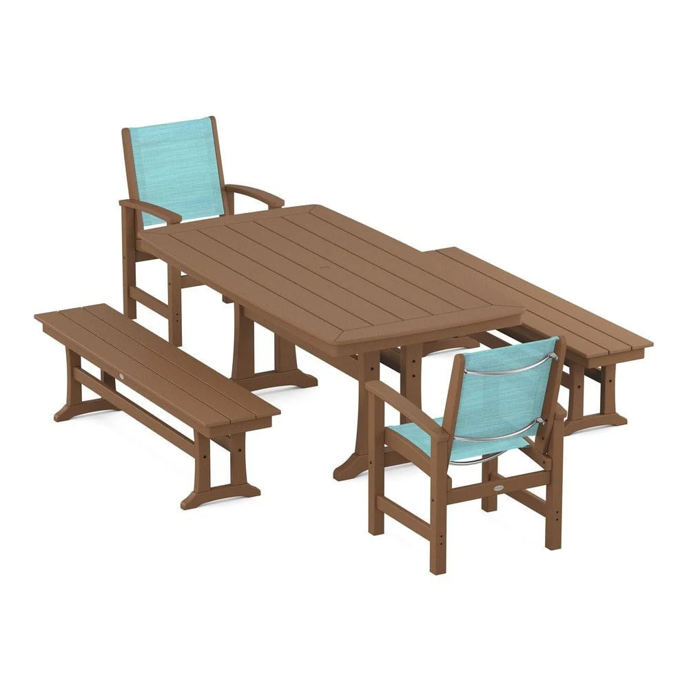 POLYWOOD® - Coastal 5-Piece Dining Set with Trestle Legs and Benches - PWS1036 - Image 108