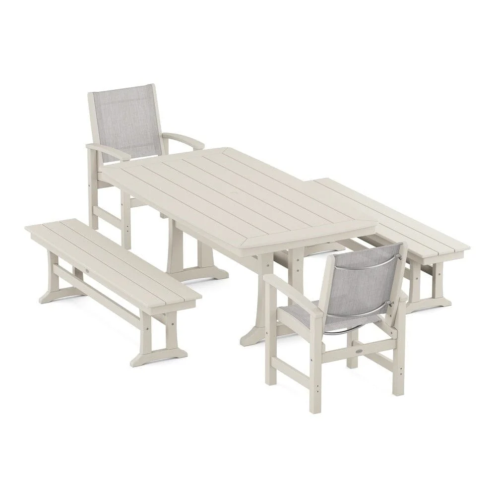 POLYWOOD® - Coastal 5-Piece Dining Set with Trestle Legs and Benches - PWS1036 - Image 112