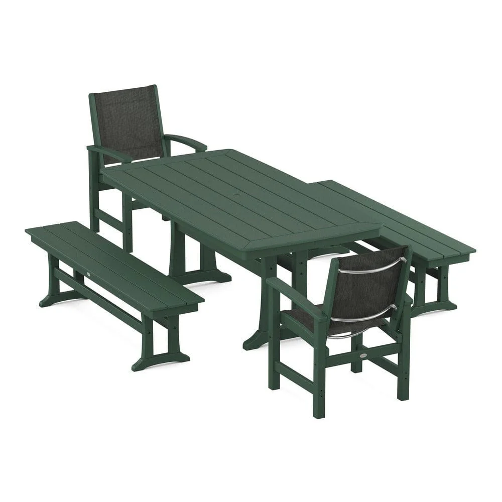 POLYWOOD® - Coastal 5-Piece Dining Set with Trestle Legs and Benches - PWS1036 - Image 113