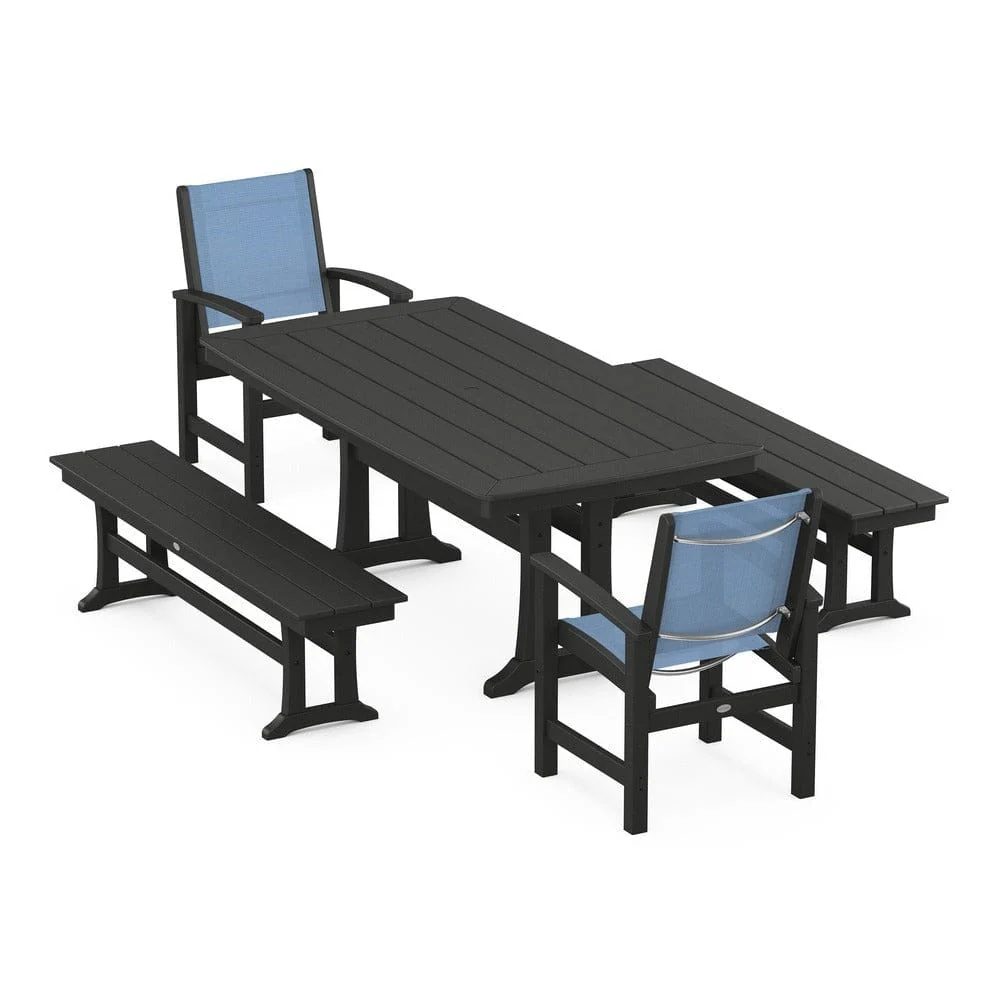 POLYWOOD® - Coastal 5-Piece Dining Set with Trestle Legs and Benches - PWS1036 - Image 122