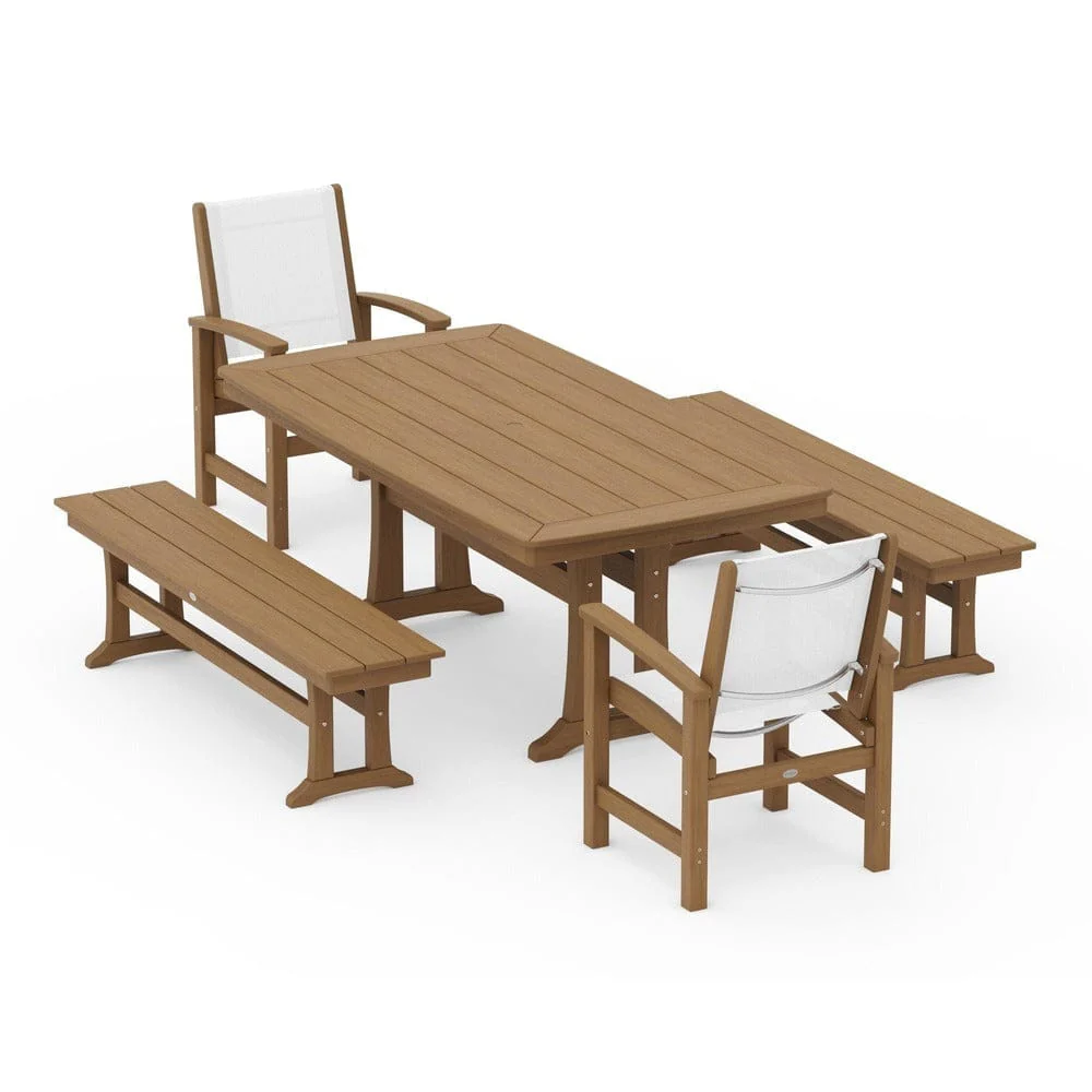 POLYWOOD® - Coastal 5-Piece Dining Set with Trestle Legs and Benches - PWS1036 - Image 126