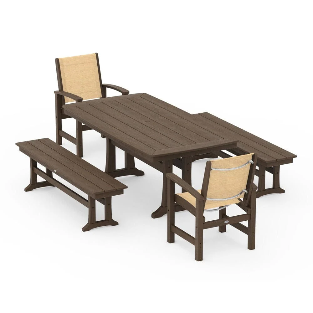POLYWOOD® - Coastal 5-Piece Dining Set with Trestle Legs and Benches - PWS1036 - Image 133