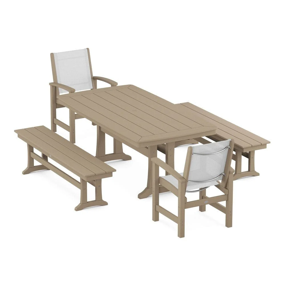 POLYWOOD® - Coastal 5-Piece Dining Set with Trestle Legs and Benches - PWS1036 - Image 18