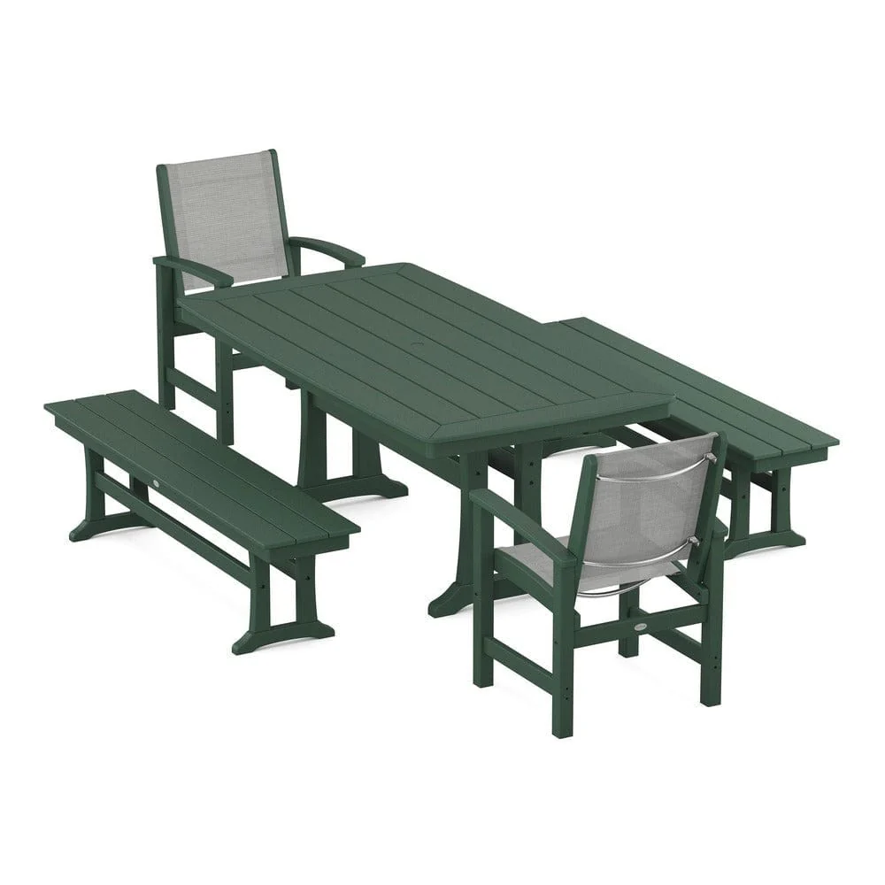 POLYWOOD® - Coastal 5-Piece Dining Set with Trestle Legs and Benches - PWS1036 - Image 20