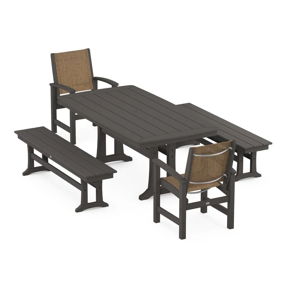 POLYWOOD® - Coastal 5-Piece Dining Set with Trestle Legs and Benches - PWS1036 - Image 44