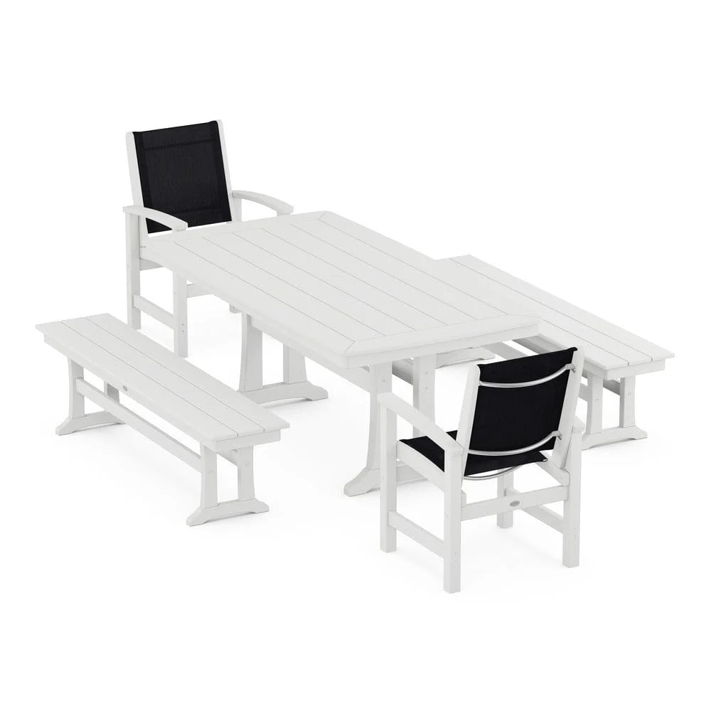 POLYWOOD® - Coastal 5-Piece Dining Set with Trestle Legs and Benches - PWS1036 - Image 54