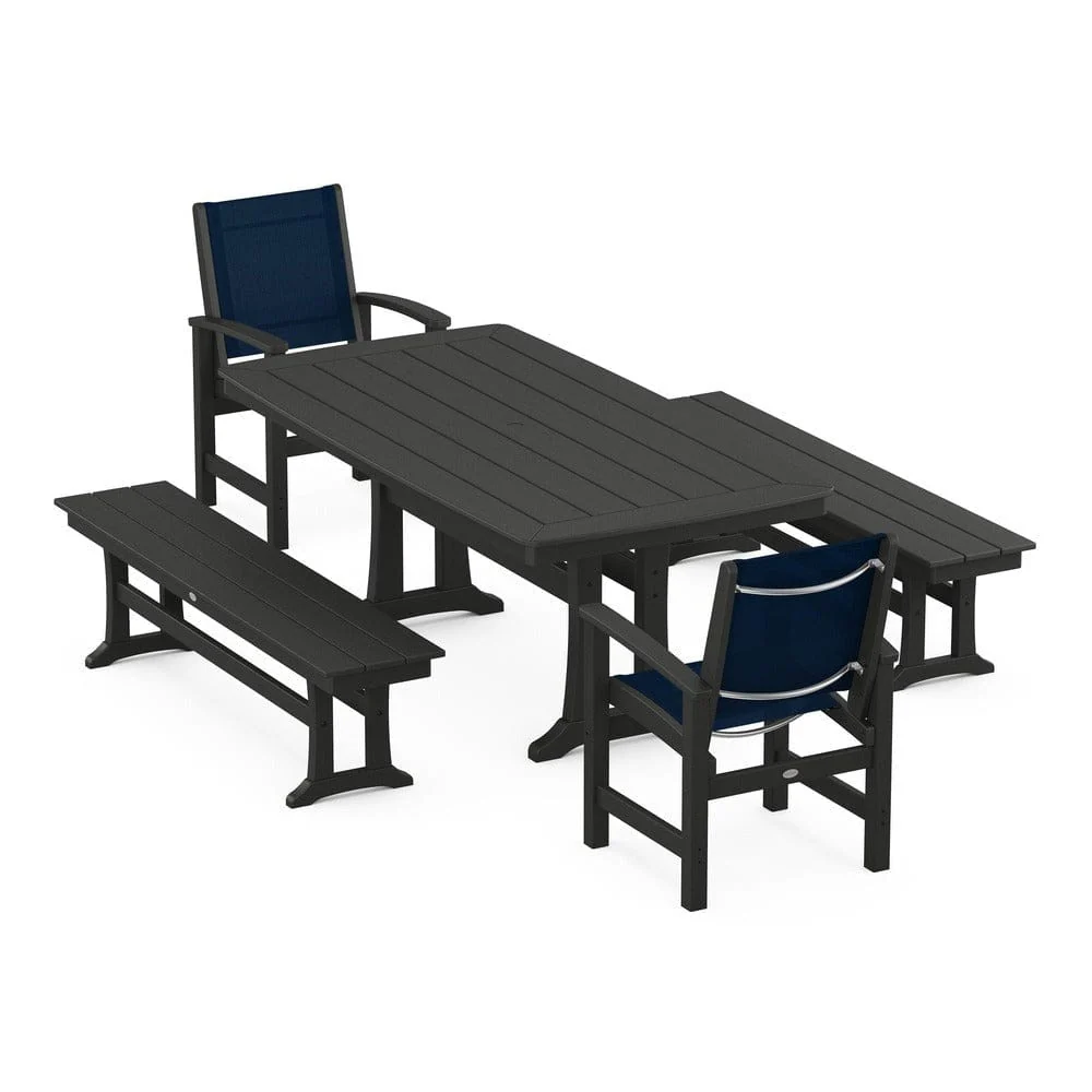 POLYWOOD® - Coastal 5-Piece Dining Set with Trestle Legs and Benches - PWS1036 - Image 69