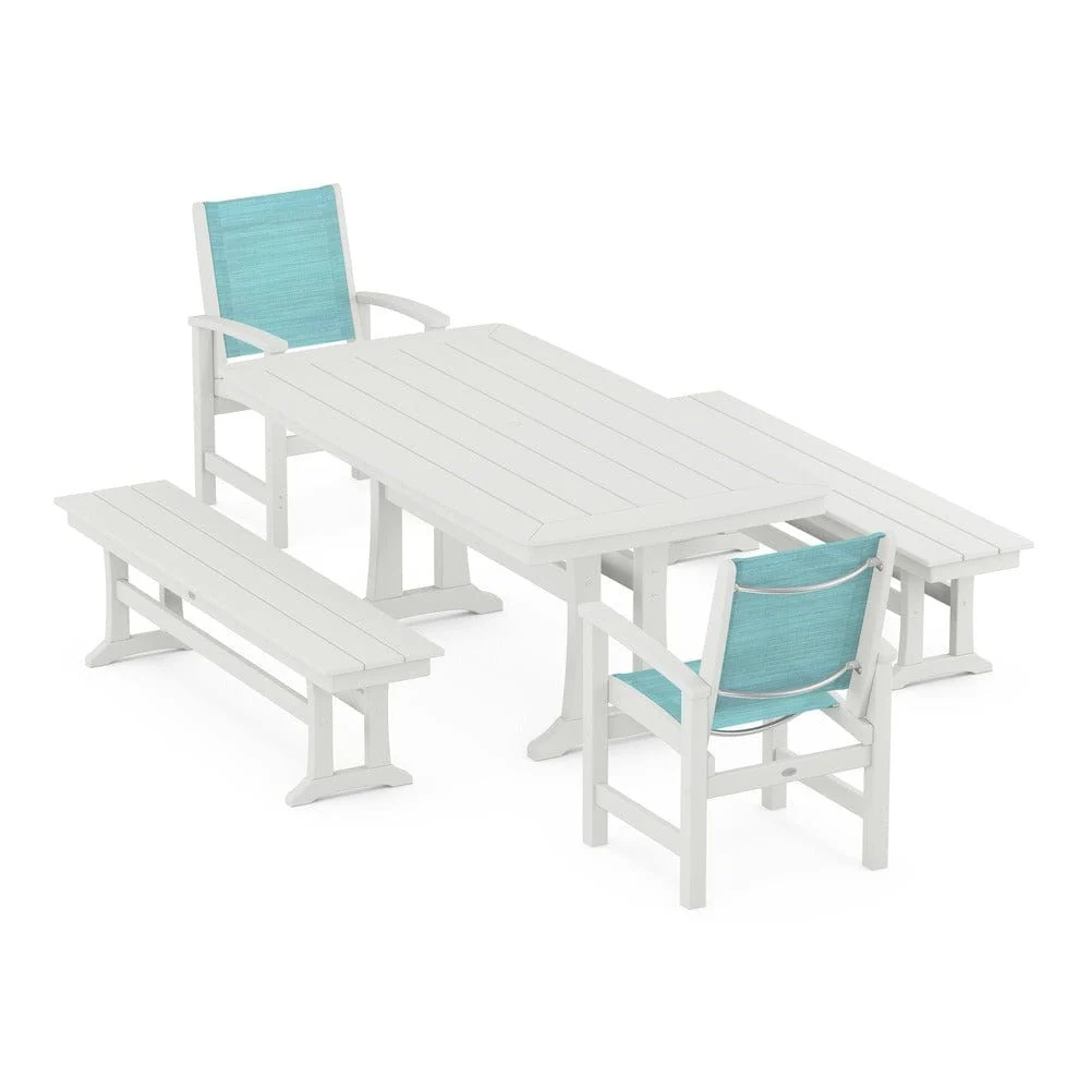 POLYWOOD® - Coastal 5-Piece Dining Set with Trestle Legs and Benches - PWS1036 - Image 76