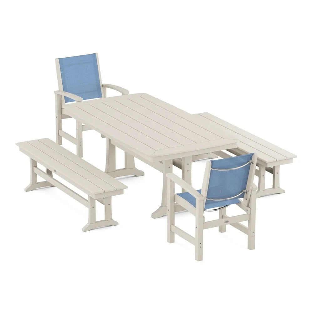 POLYWOOD® - Coastal 5-Piece Dining Set with Trestle Legs and Benches - PWS1036 - Image 78