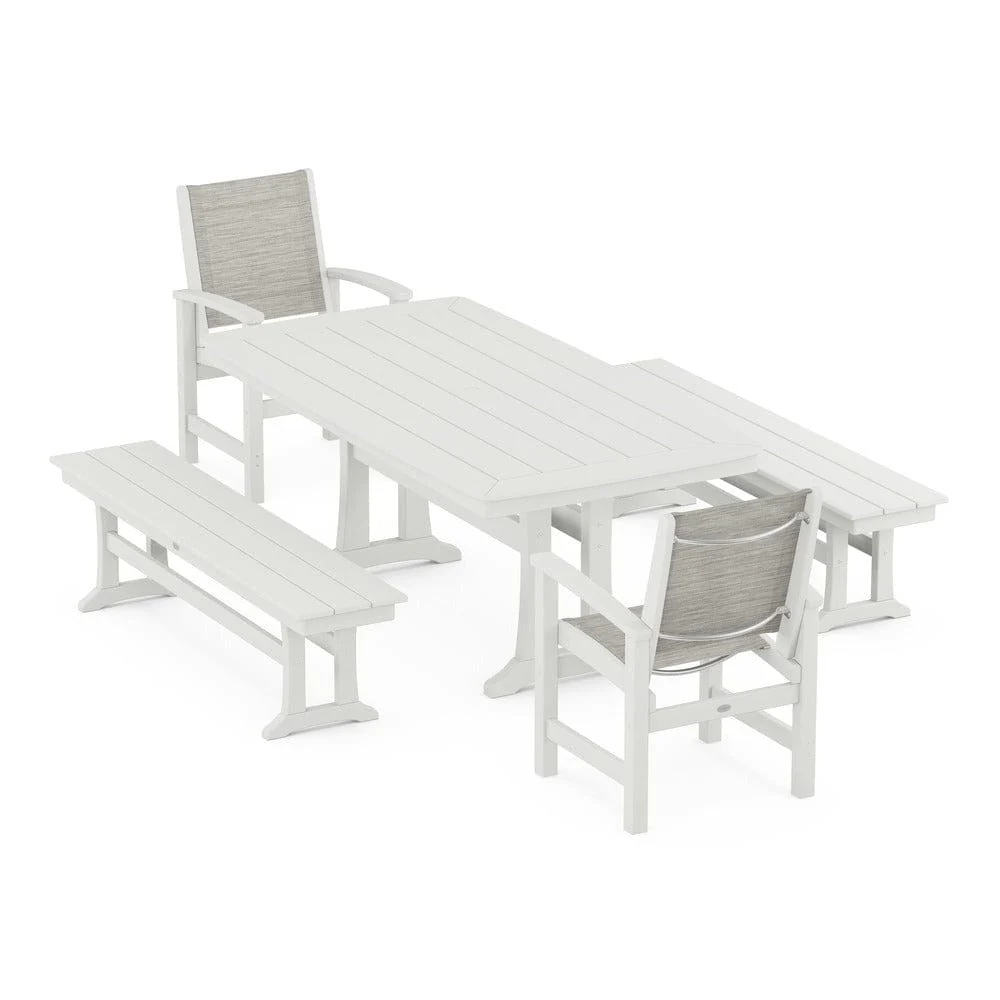 POLYWOOD® - Coastal 5-Piece Dining Set with Trestle Legs and Benches - PWS1036 - Image 79