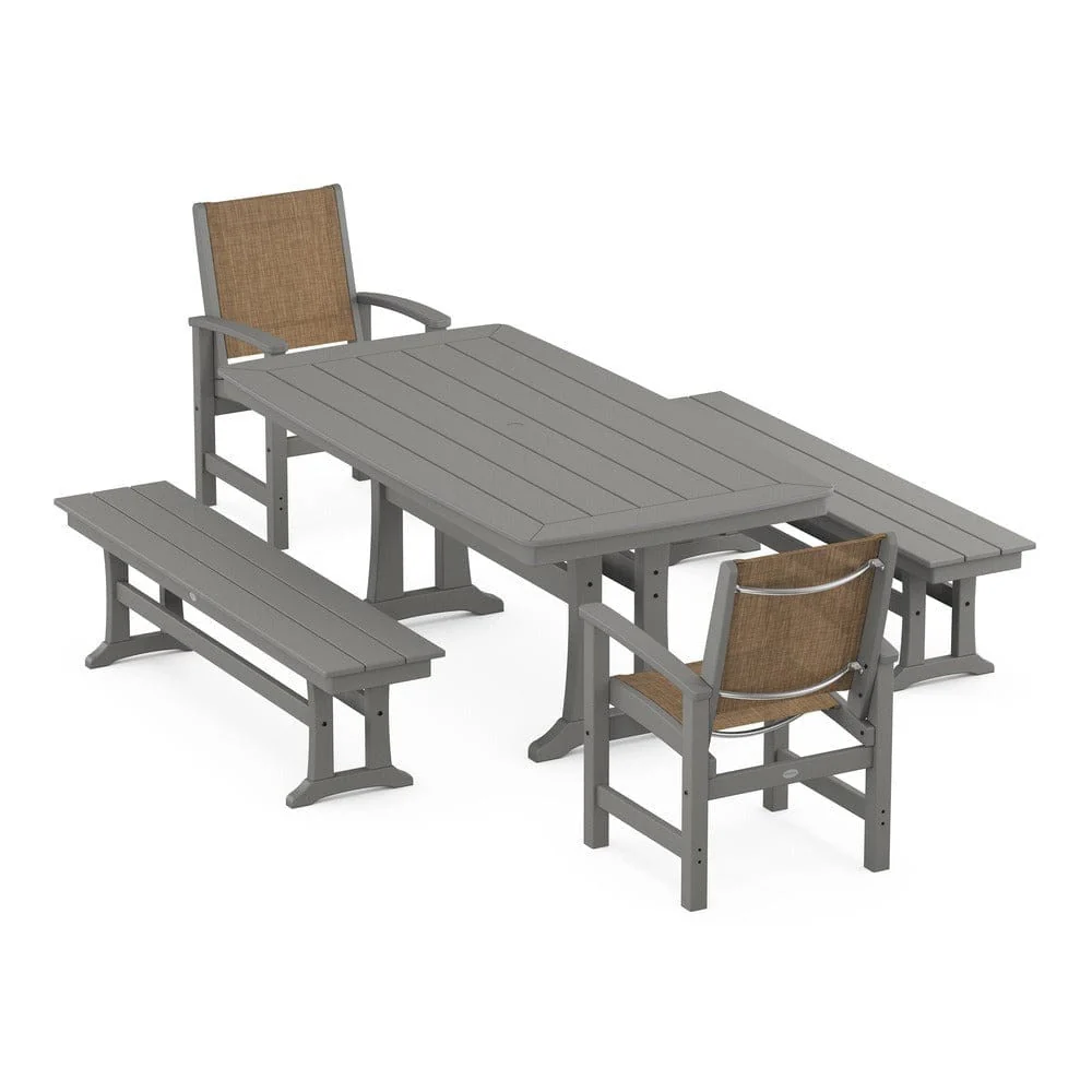 POLYWOOD® - Coastal 5-Piece Dining Set with Trestle Legs and Benches - PWS1036 - Image 81