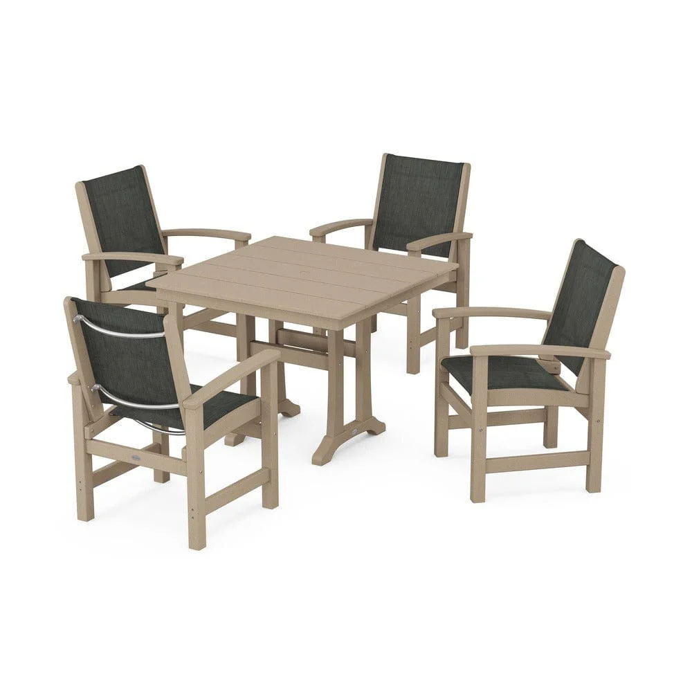 POLYWOOD® - Coastal 5-Piece Farmhouse Dining Set With Trestle Legs - PWS944 - Image 115