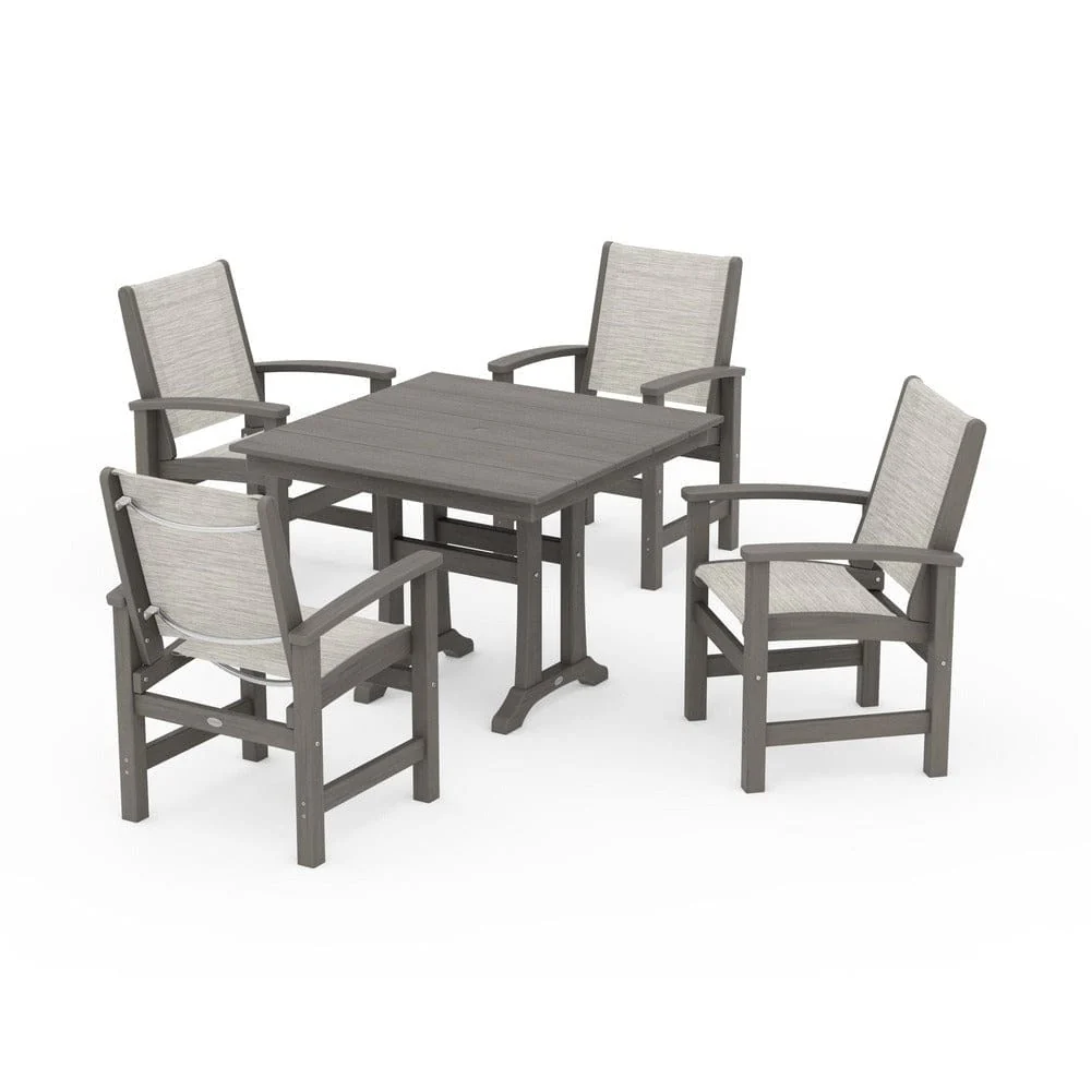 POLYWOOD® - Coastal 5-Piece Farmhouse Dining Set With Trestle Legs - PWS944 - Image 124