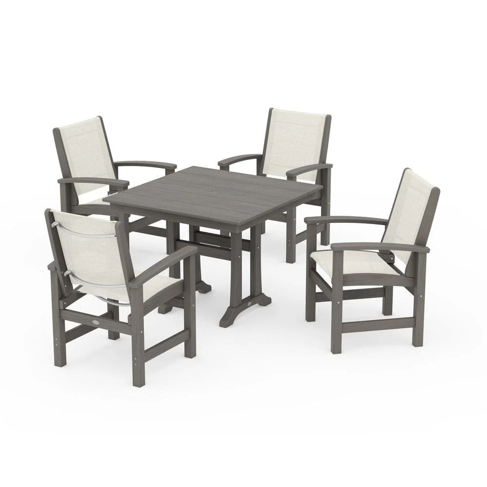POLYWOOD® - Coastal 5-Piece Farmhouse Dining Set With Trestle Legs - PWS944 - Image 141