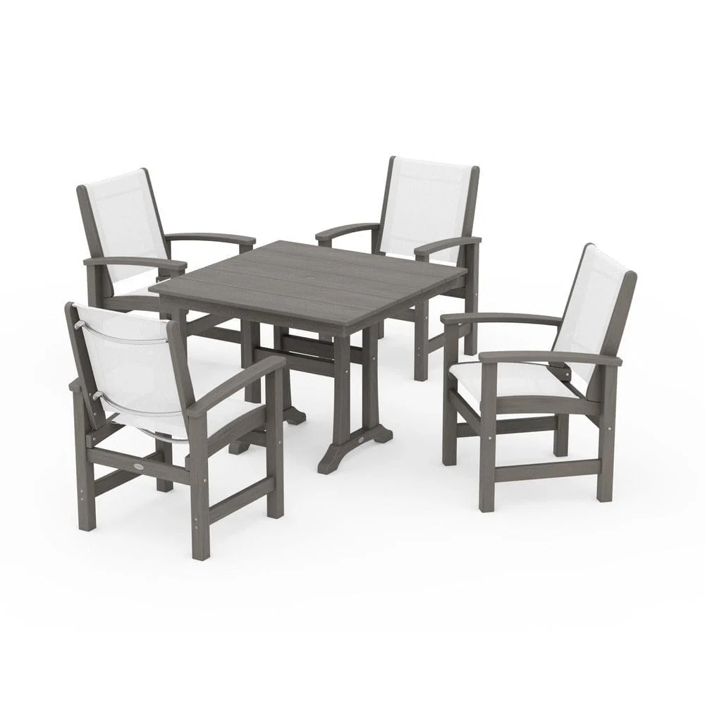 POLYWOOD® - Coastal 5-Piece Farmhouse Dining Set With Trestle Legs - PWS944 - Image 153