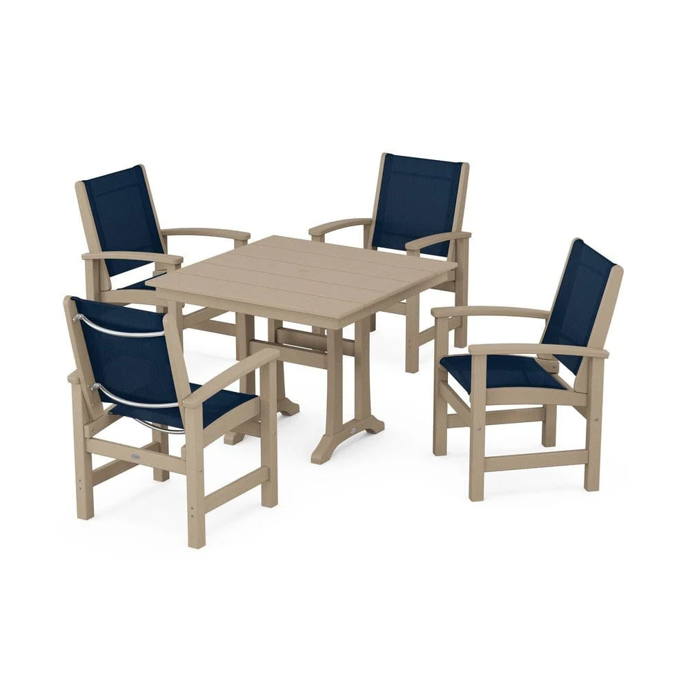 POLYWOOD® - Coastal 5-Piece Farmhouse Dining Set With Trestle Legs - PWS944 - Image 82
