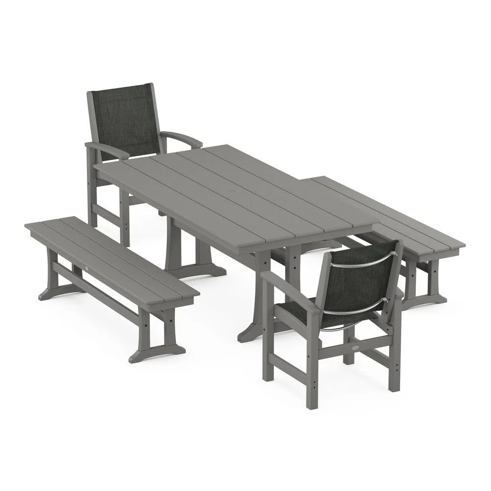 POLYWOOD® - Coastal 5-Piece Farmhouse Dining Set with Trestle Legs and Benches - PWS1000 - Image 10