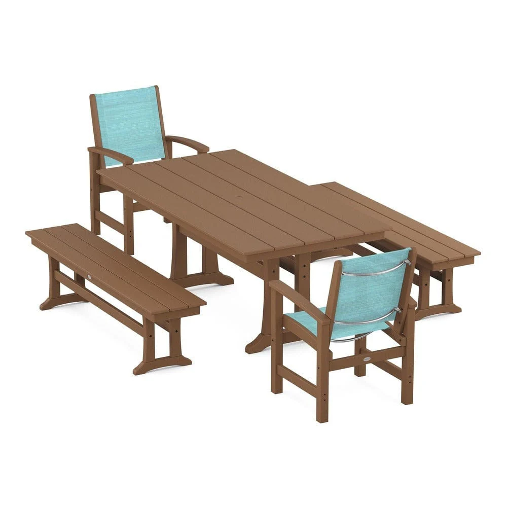 POLYWOOD® - Coastal 5-Piece Farmhouse Dining Set with Trestle Legs and Benches - PWS1000 - Image 100
