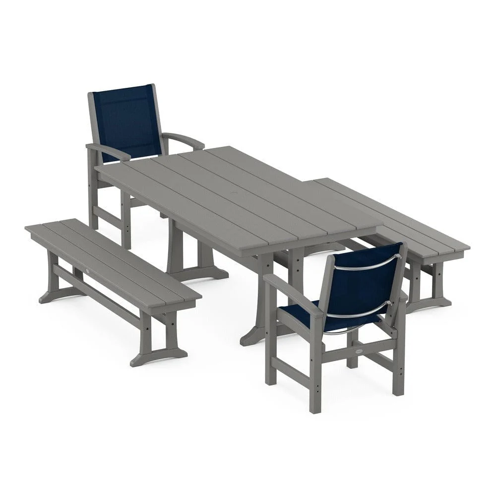 POLYWOOD® - Coastal 5-Piece Farmhouse Dining Set with Trestle Legs and Benches - PWS1000 - Image 101