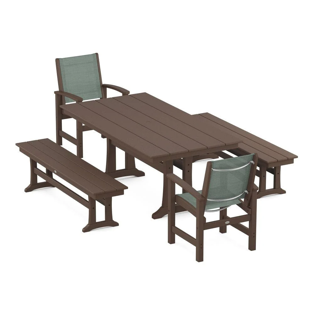 POLYWOOD® - Coastal 5-Piece Farmhouse Dining Set with Trestle Legs and Benches - PWS1000 - Image 104
