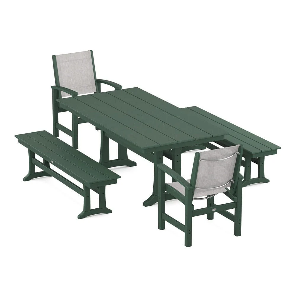 POLYWOOD® - Coastal 5-Piece Farmhouse Dining Set with Trestle Legs and Benches - PWS1000 - Image 108