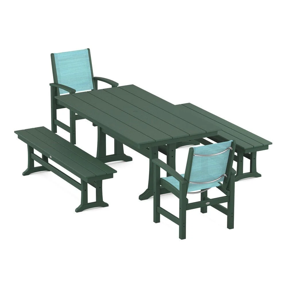 POLYWOOD® - Coastal 5-Piece Farmhouse Dining Set with Trestle Legs and Benches - PWS1000 - Image 109