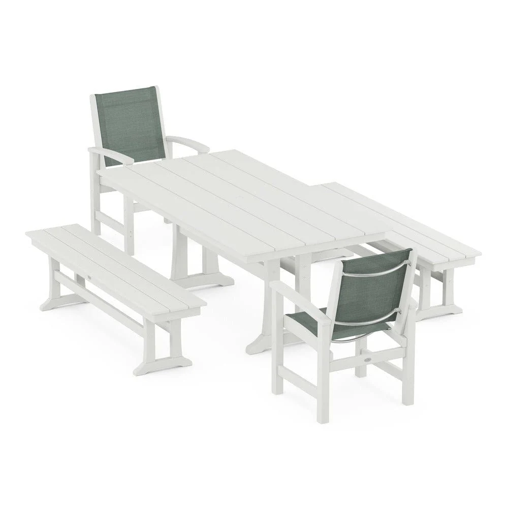 POLYWOOD® - Coastal 5-Piece Farmhouse Dining Set with Trestle Legs and Benches - PWS1000 - Image 11