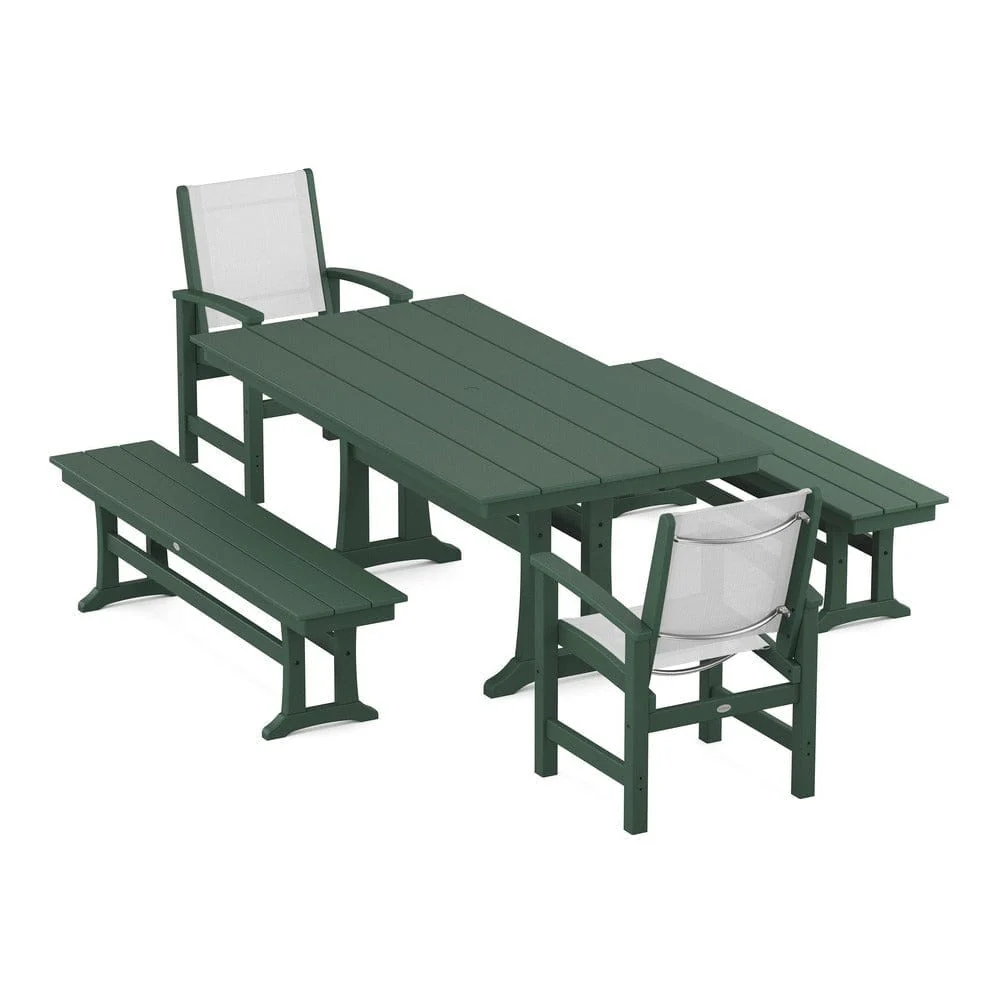 POLYWOOD® - Coastal 5-Piece Farmhouse Dining Set with Trestle Legs and Benches - PWS1000 - Image 110