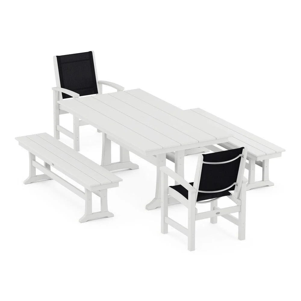 POLYWOOD® - Coastal 5-Piece Farmhouse Dining Set with Trestle Legs and Benches - PWS1000 - Image 111