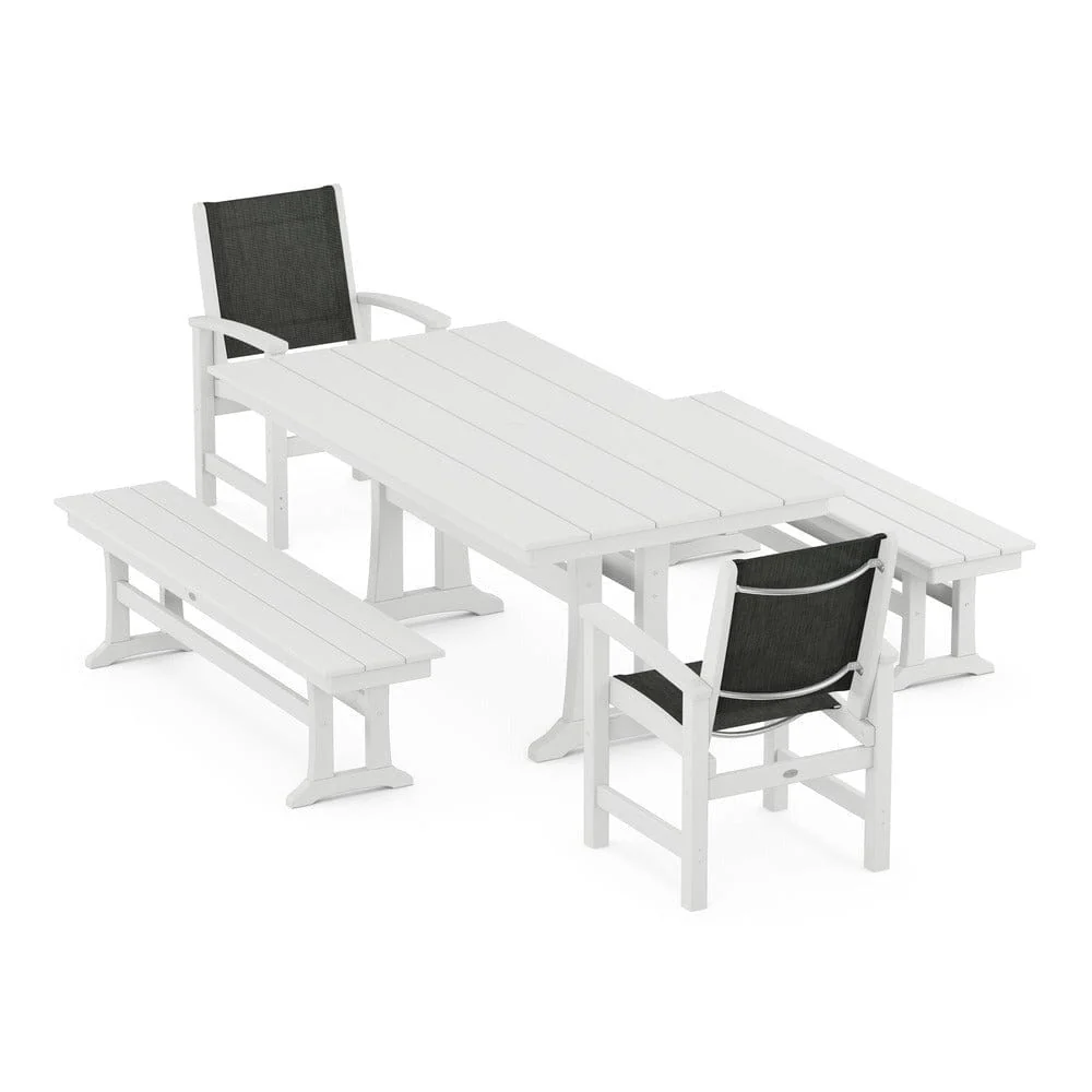 POLYWOOD® - Coastal 5-Piece Farmhouse Dining Set with Trestle Legs and Benches - PWS1000 - Image 116