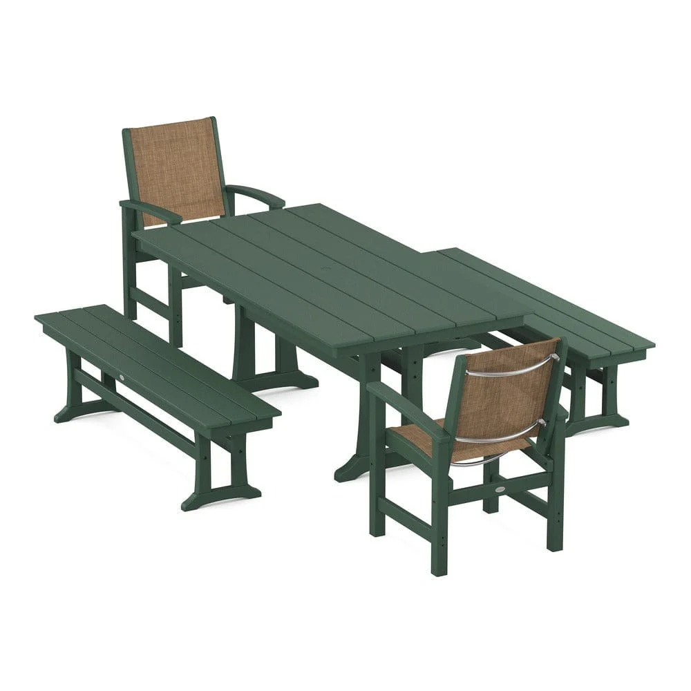 POLYWOOD® - Coastal 5-Piece Farmhouse Dining Set with Trestle Legs and Benches - PWS1000 - Image 118