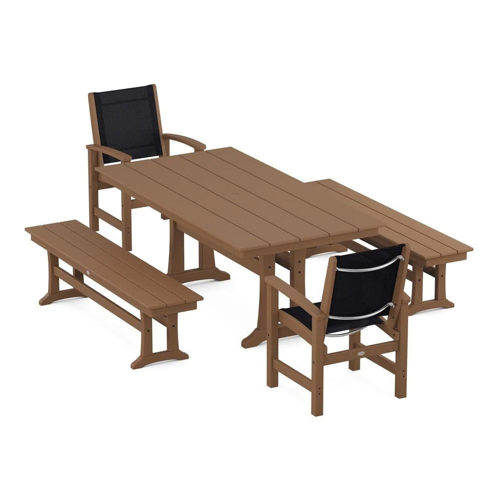 POLYWOOD® - Coastal 5-Piece Farmhouse Dining Set with Trestle Legs and Benches - PWS1000 - Image 12