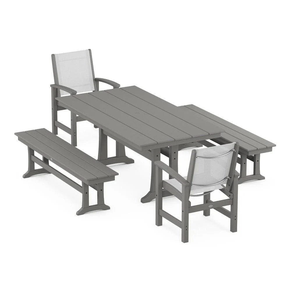 POLYWOOD® - Coastal 5-Piece Farmhouse Dining Set with Trestle Legs and Benches - PWS1000 - Image 120