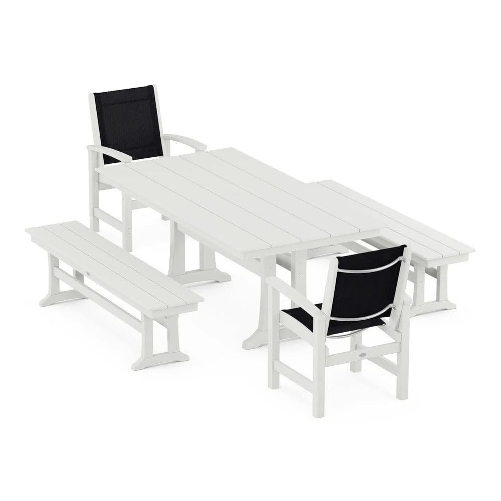 POLYWOOD® - Coastal 5-Piece Farmhouse Dining Set with Trestle Legs and Benches - PWS1000 - Image 121