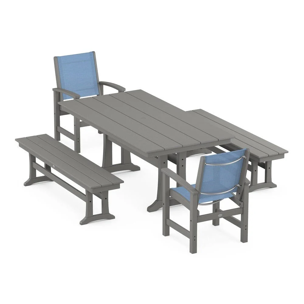 POLYWOOD® - Coastal 5-Piece Farmhouse Dining Set with Trestle Legs and Benches - PWS1000 - Image 122