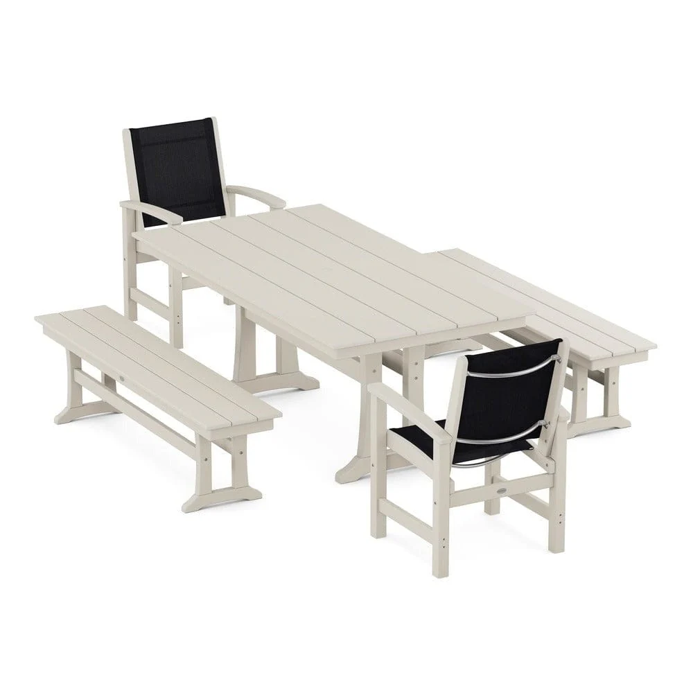 POLYWOOD® - Coastal 5-Piece Farmhouse Dining Set with Trestle Legs and Benches - PWS1000 - Image 13