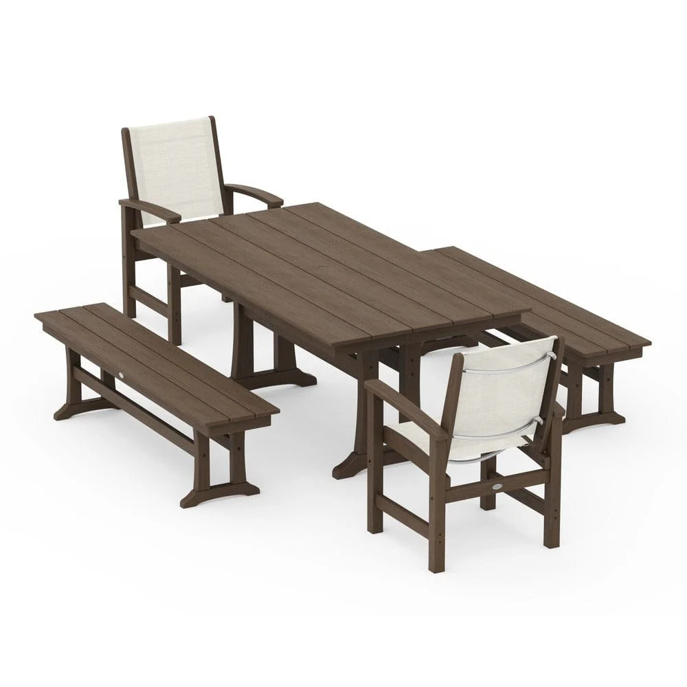POLYWOOD® - Coastal 5-Piece Farmhouse Dining Set with Trestle Legs and Benches - PWS1000 - Image 134