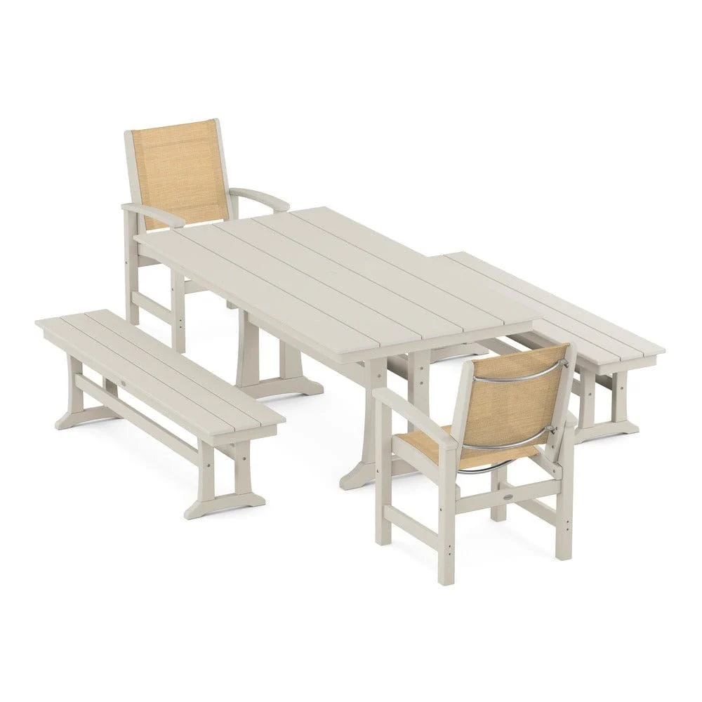 POLYWOOD® - Coastal 5-Piece Farmhouse Dining Set with Trestle Legs and Benches - PWS1000 - Image 14