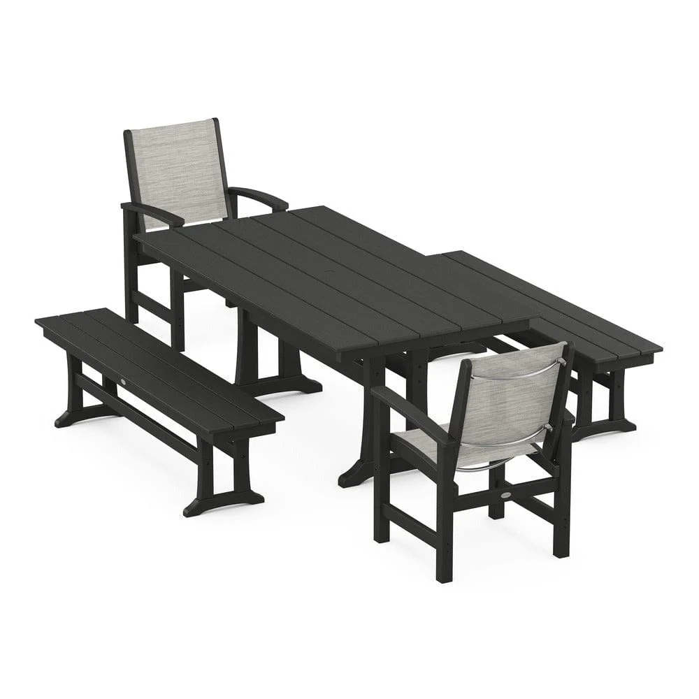 POLYWOOD® - Coastal 5-Piece Farmhouse Dining Set with Trestle Legs and Benches - PWS1000 - Image 15