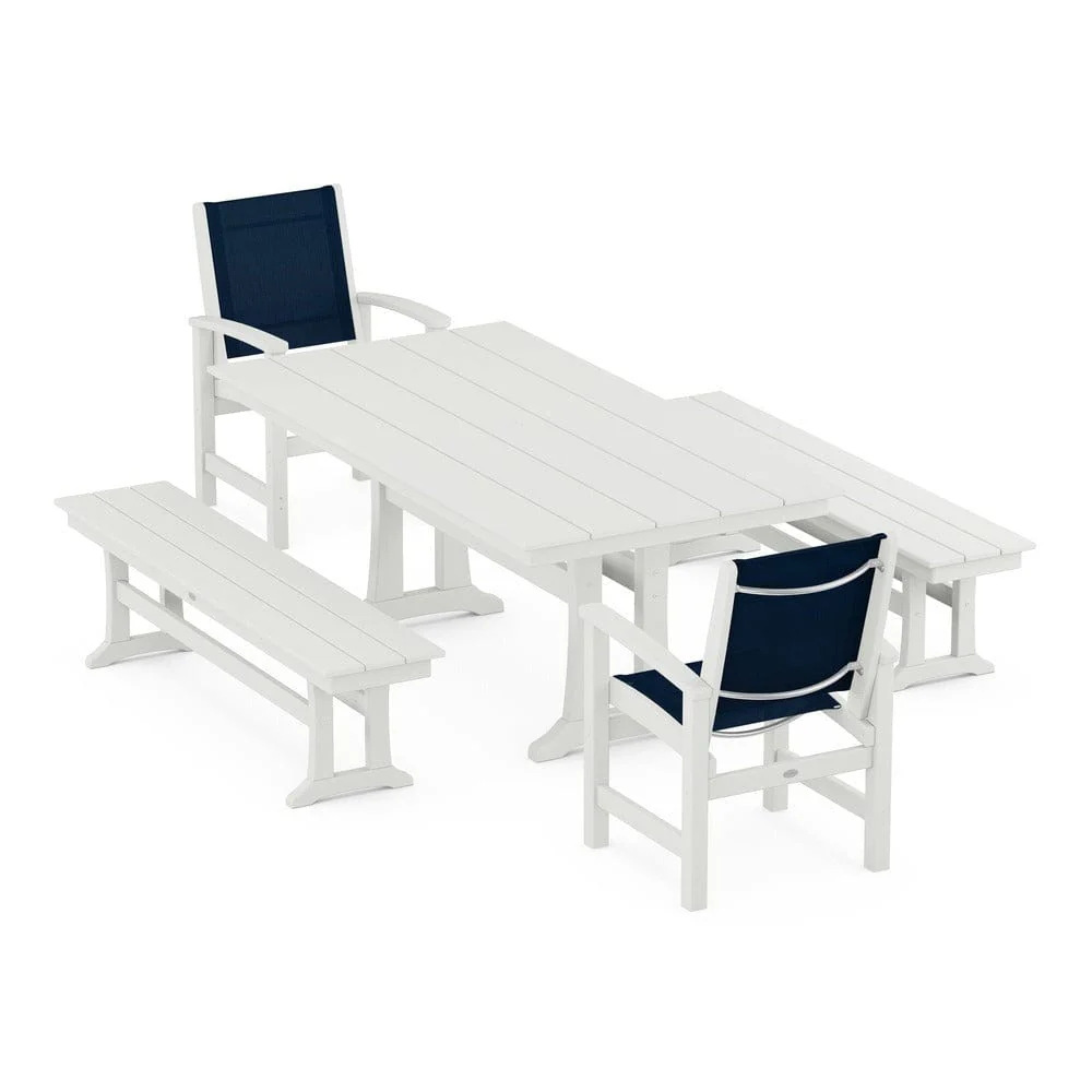 POLYWOOD® - Coastal 5-Piece Farmhouse Dining Set with Trestle Legs and Benches - PWS1000 - Image 17