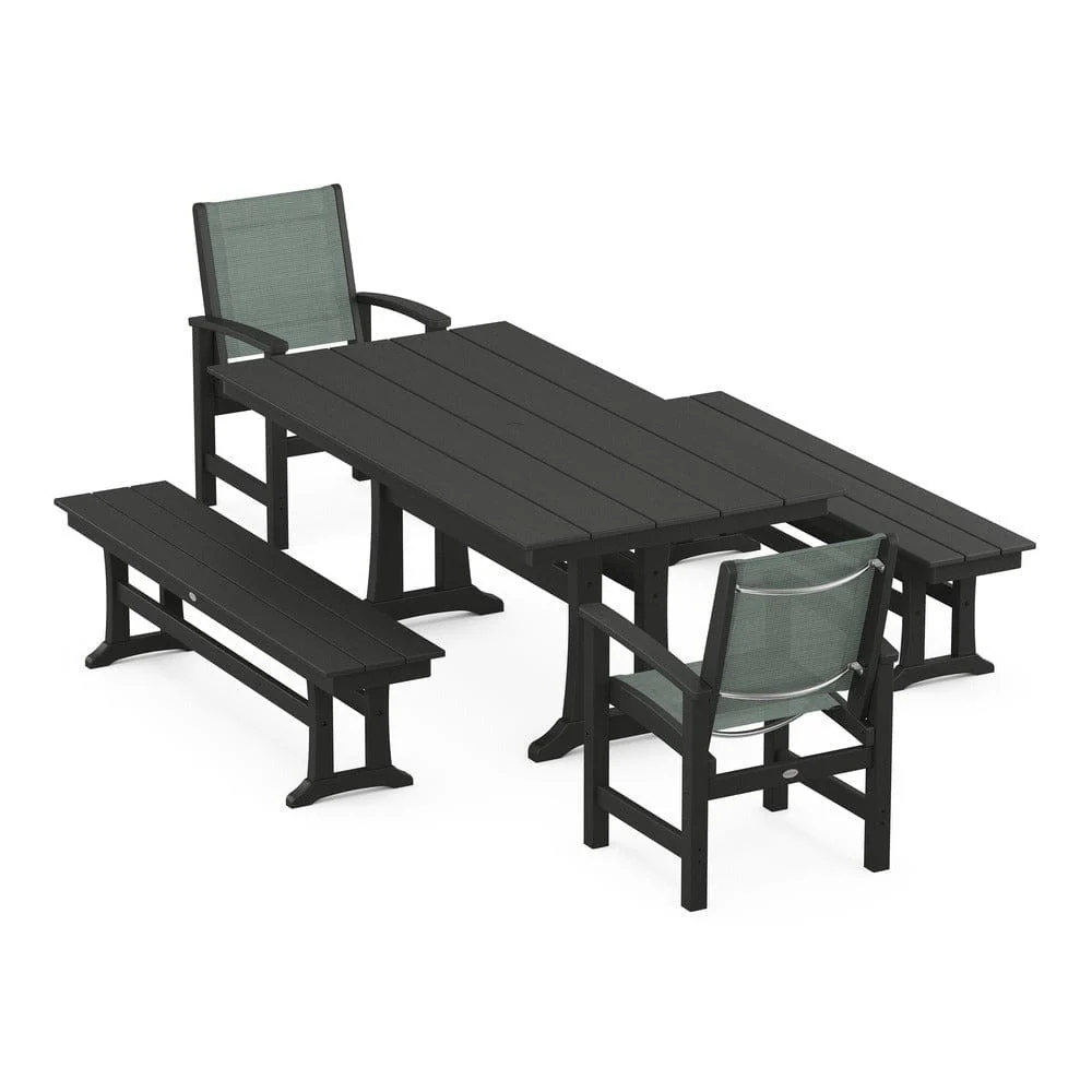 POLYWOOD® - Coastal 5-Piece Farmhouse Dining Set with Trestle Legs and Benches - PWS1000 - Image 18