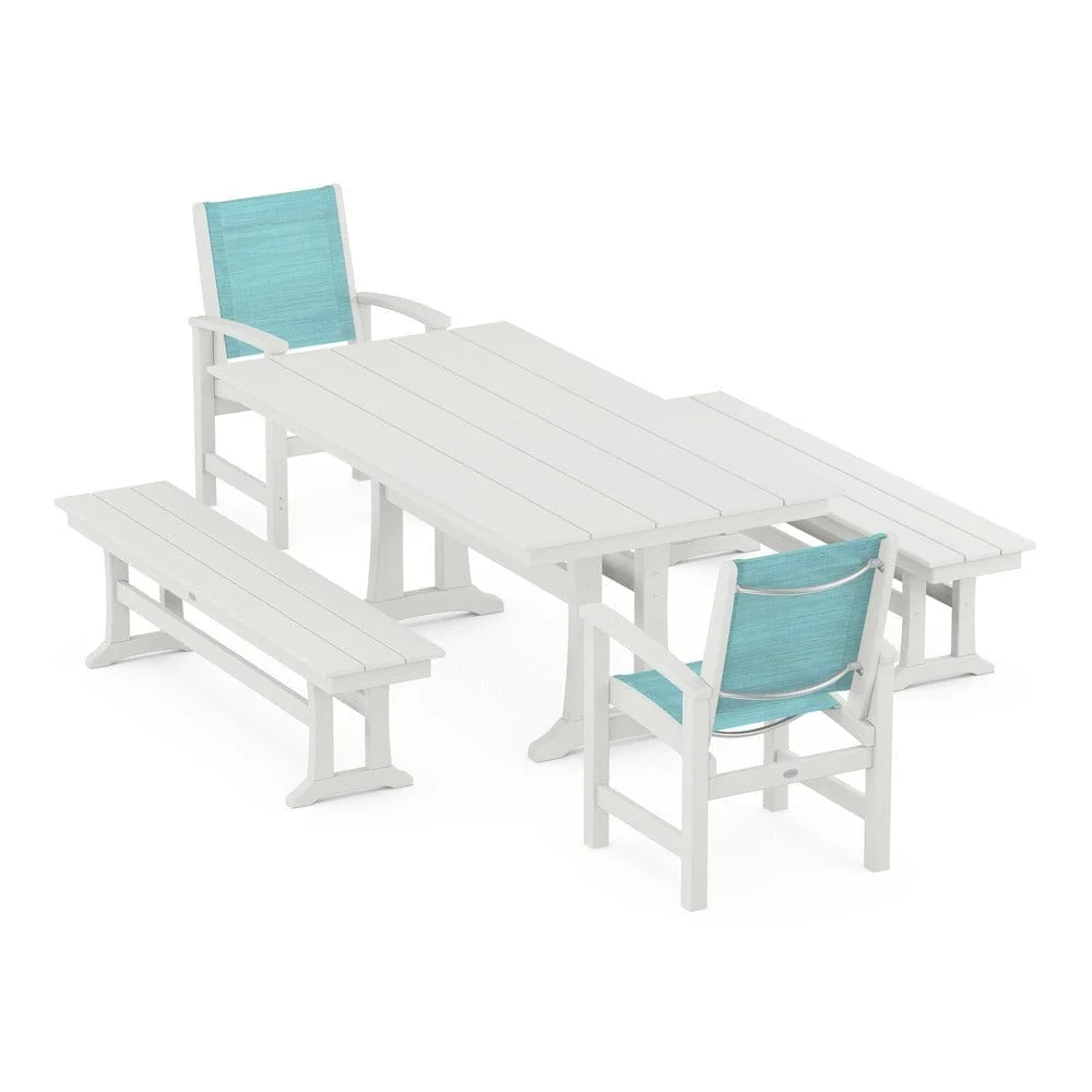POLYWOOD® - Coastal 5-Piece Farmhouse Dining Set with Trestle Legs and Benches - PWS1000 - Image 20