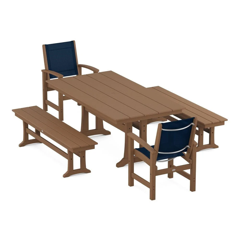POLYWOOD® - Coastal 5-Piece Farmhouse Dining Set with Trestle Legs and Benches - PWS1000 - Image 21