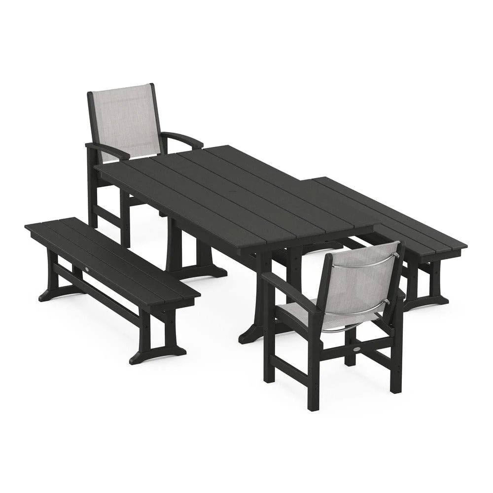POLYWOOD® - Coastal 5-Piece Farmhouse Dining Set with Trestle Legs and Benches - PWS1000 - Image 22