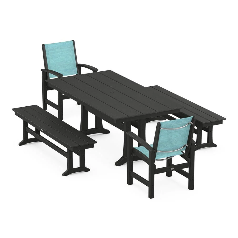 POLYWOOD® - Coastal 5-Piece Farmhouse Dining Set with Trestle Legs and Benches - PWS1000 - Image 23
