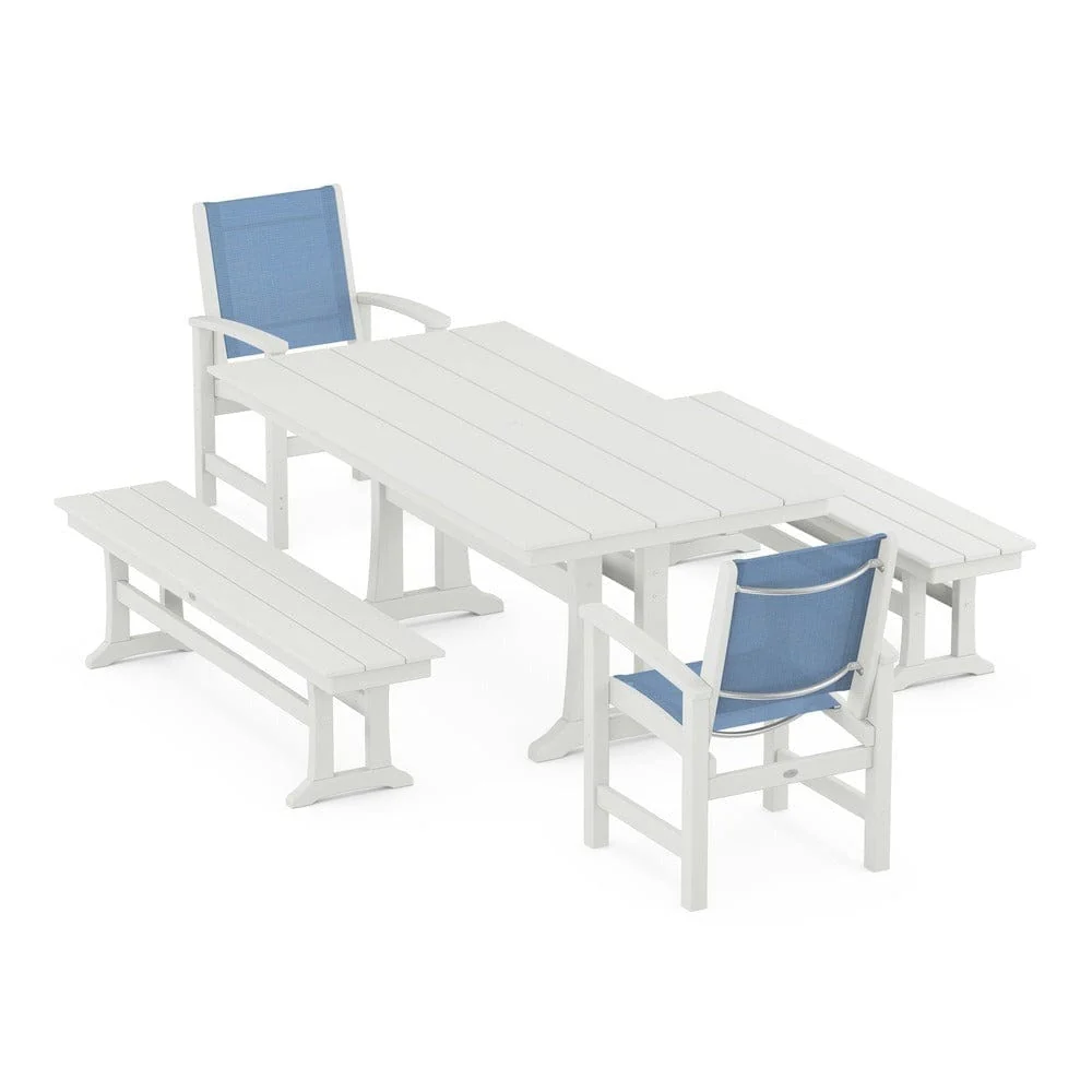 POLYWOOD® - Coastal 5-Piece Farmhouse Dining Set with Trestle Legs and Benches - PWS1000 - Image 24