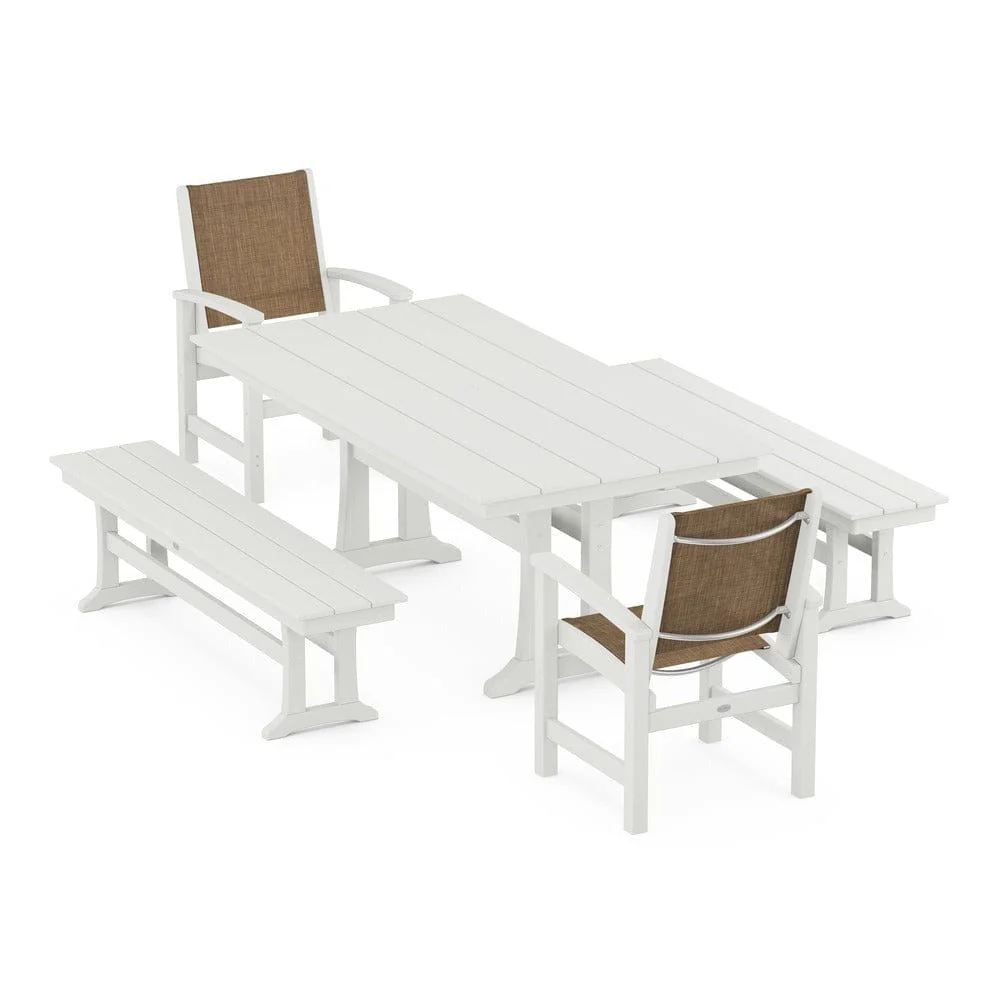 POLYWOOD® - Coastal 5-Piece Farmhouse Dining Set with Trestle Legs and Benches - PWS1000 - Image 25