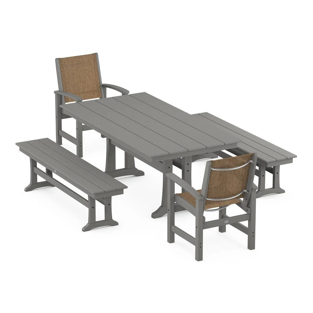 POLYWOOD® - Coastal 5-Piece Farmhouse Dining Set with Trestle Legs and Benches - PWS1000 - Image 26